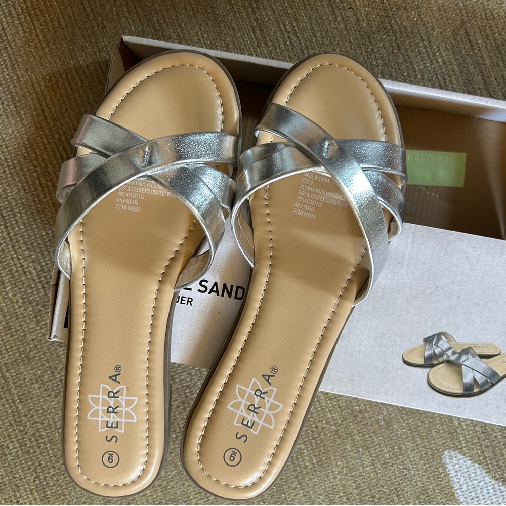 Serra Silver Metallic Crisscross Slide Sandals - Women